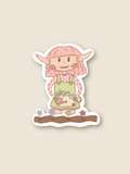 Sticker of elf with pink hair gardening 