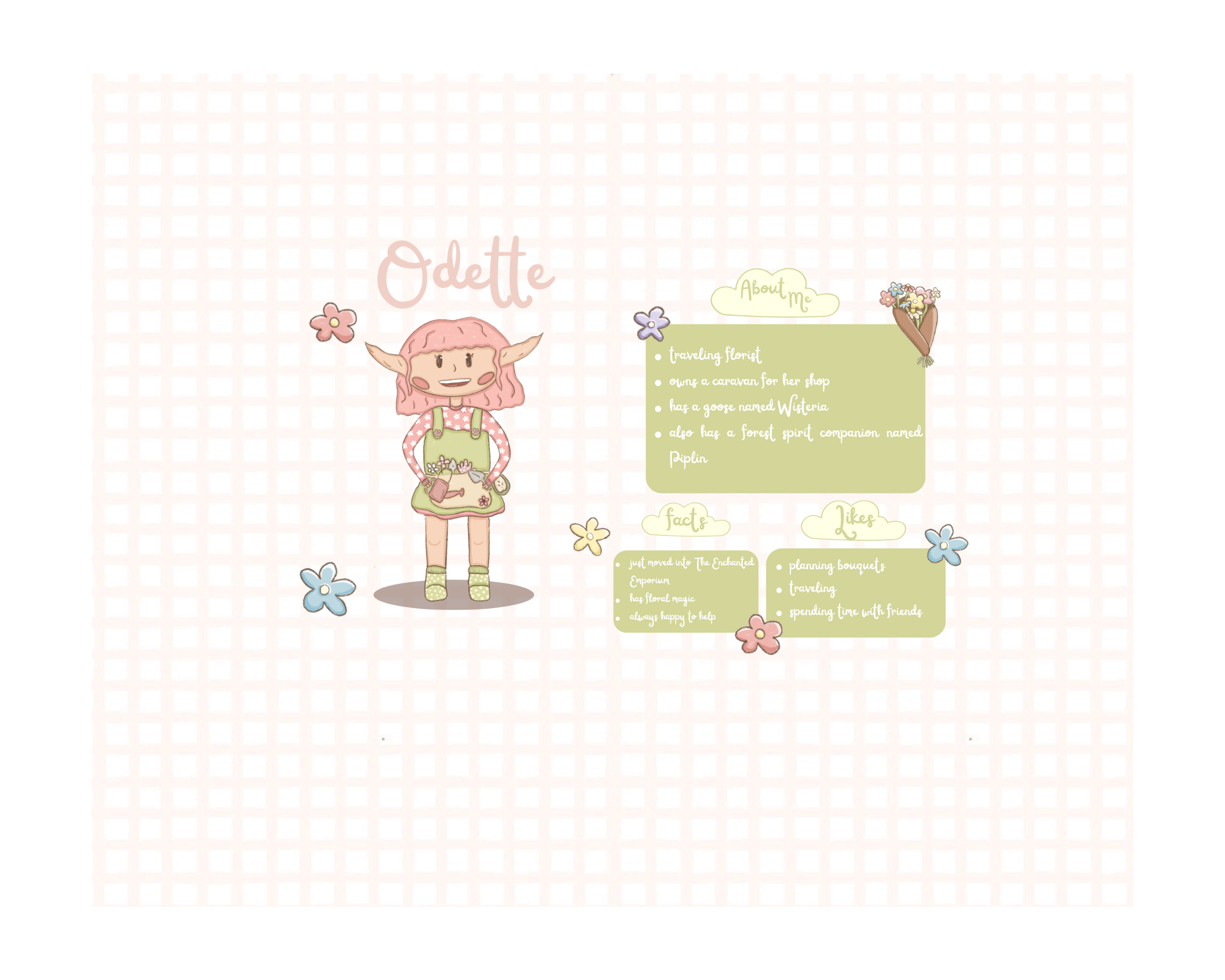 image of florist elf and information about her 