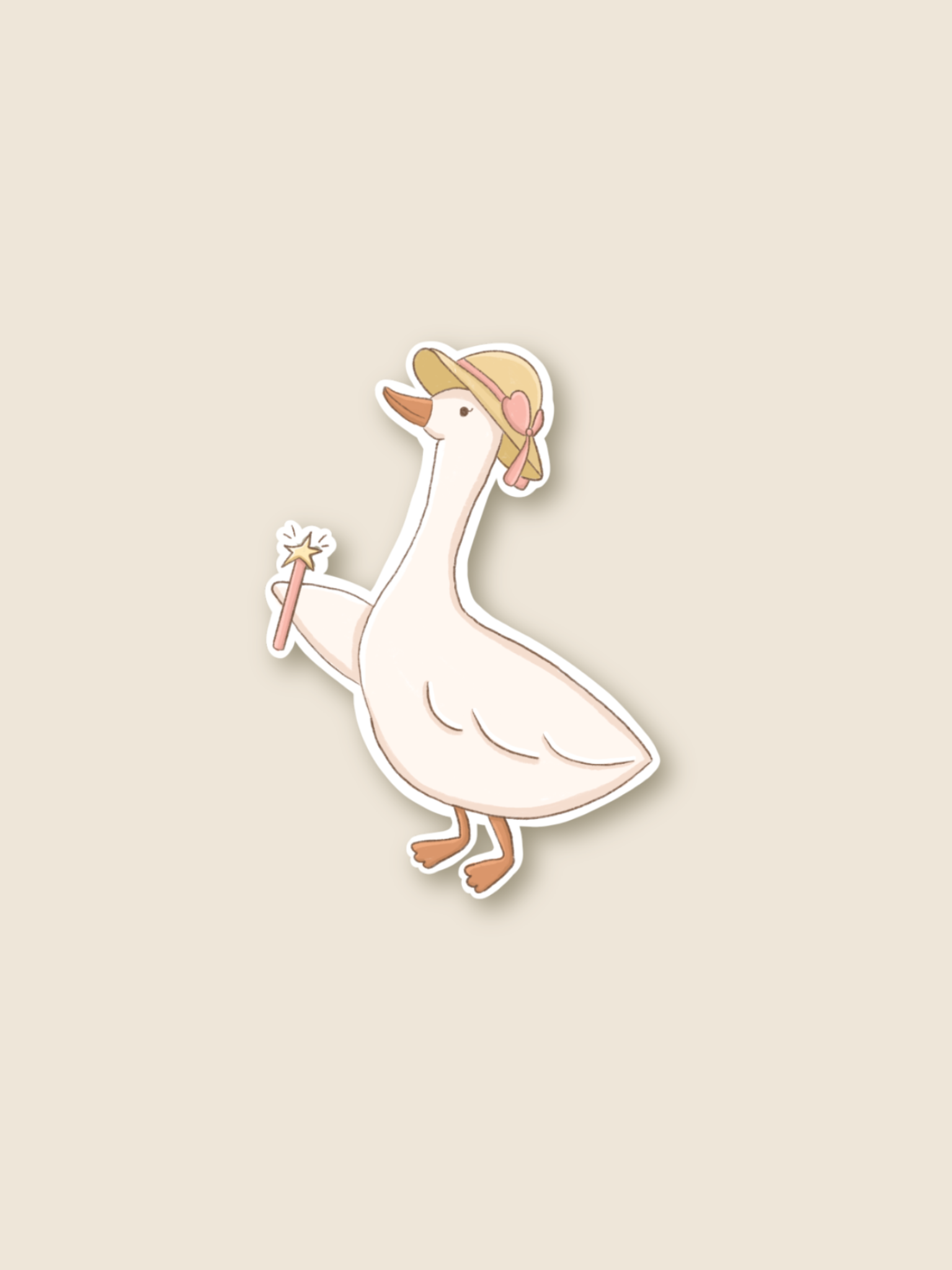 Sticker of a goose with a hat holding a wand